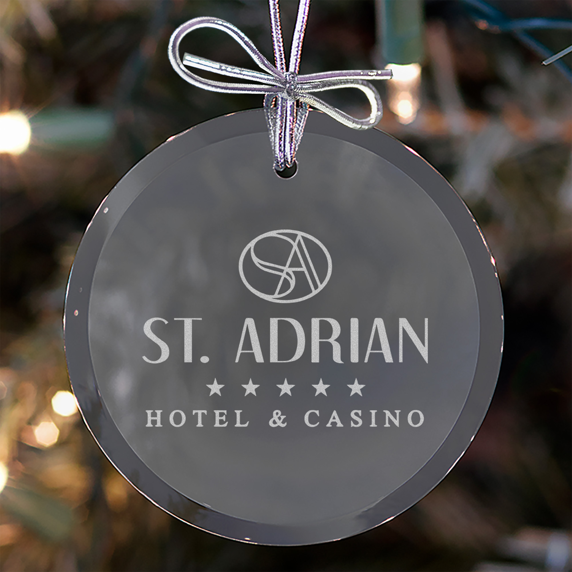 Custom glass ornaments with logo for corporate holiday gifting