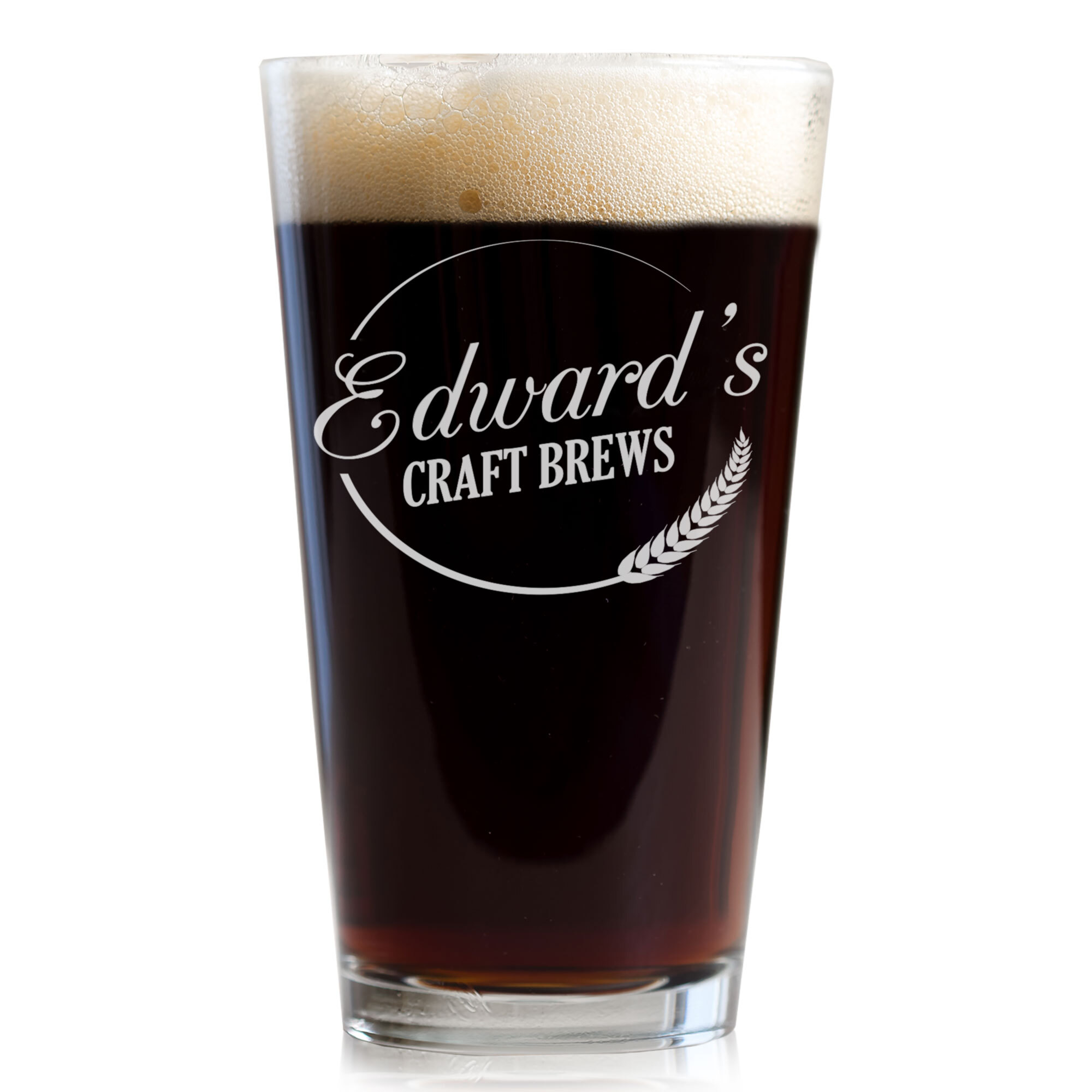 Custom laser engraved craft brews pint glass