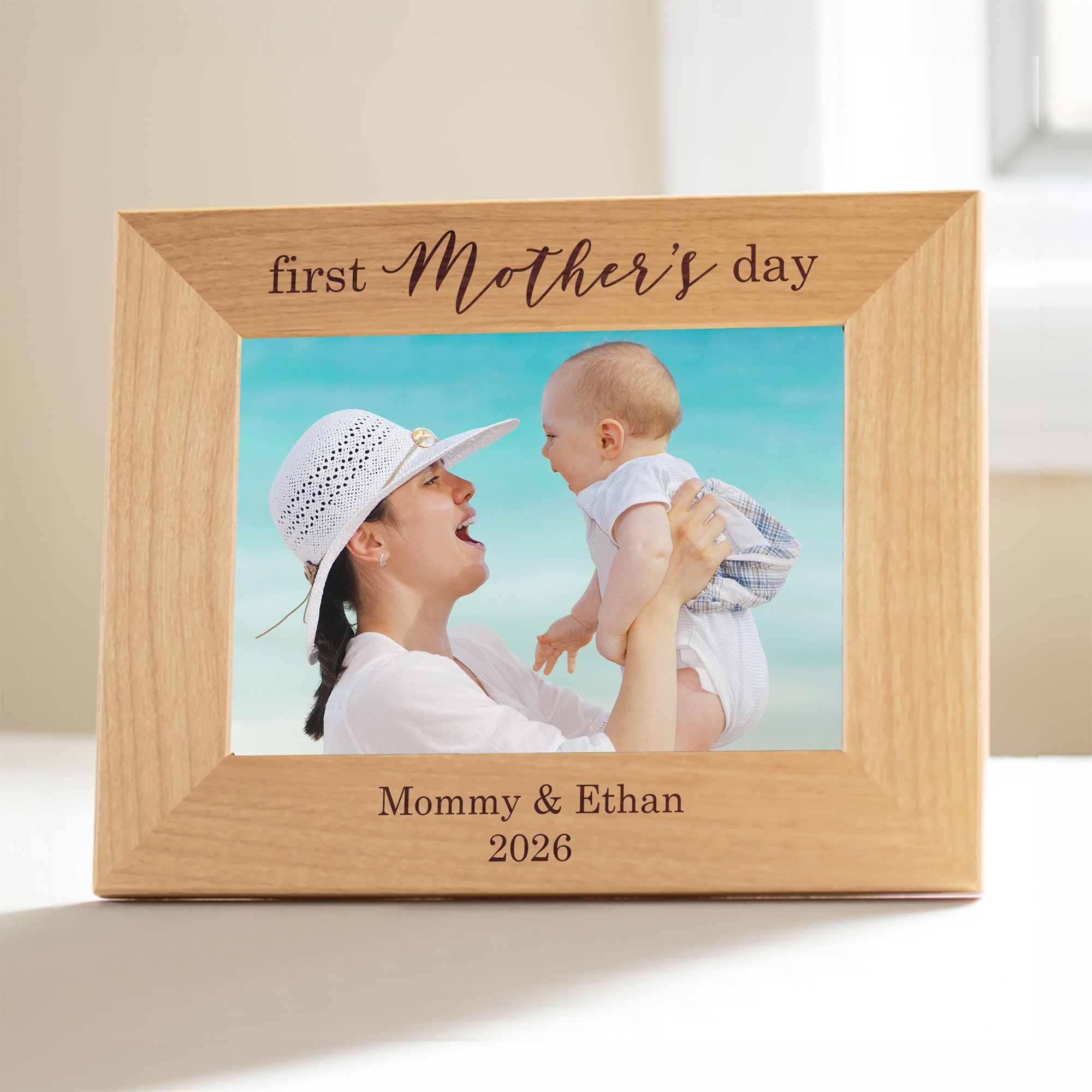 Personalized First Mother's Day picture frame &mdash; custom engraved with baby's name and birth date