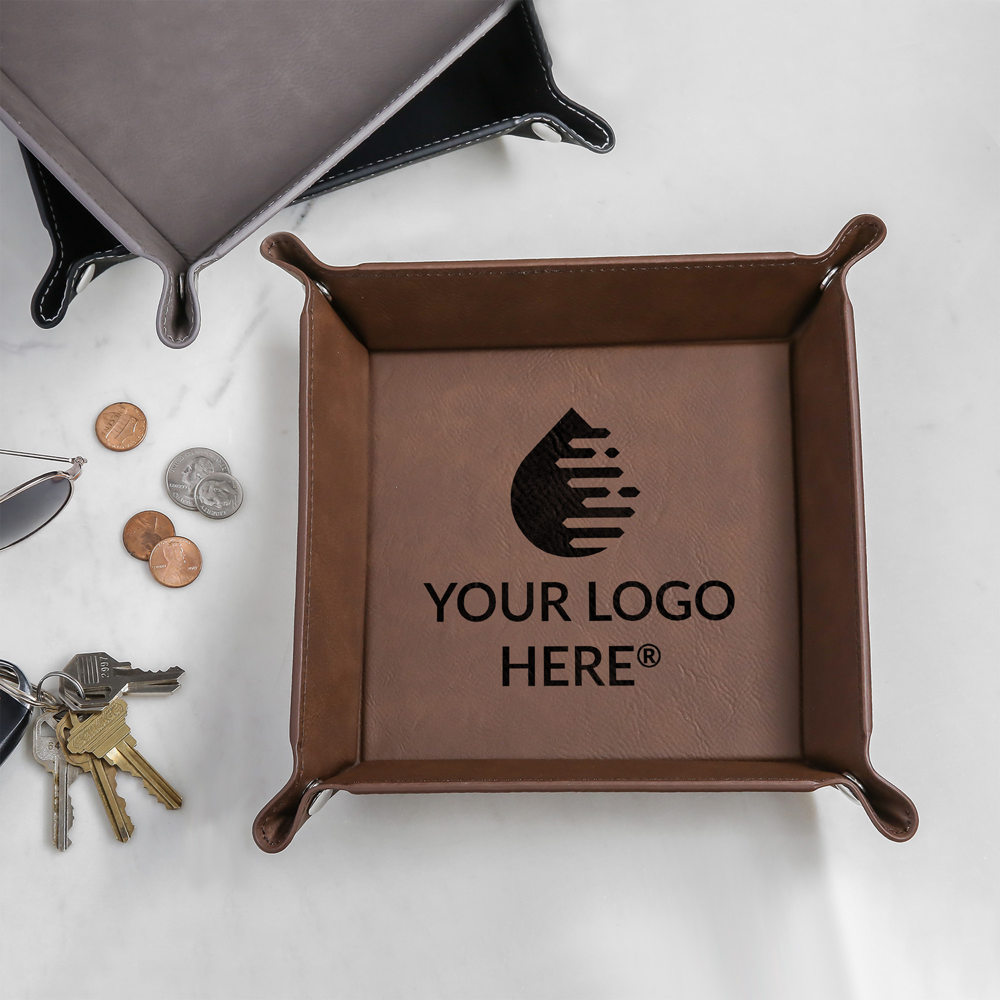 Bulk corporate logo personalized valet tray desk organizer