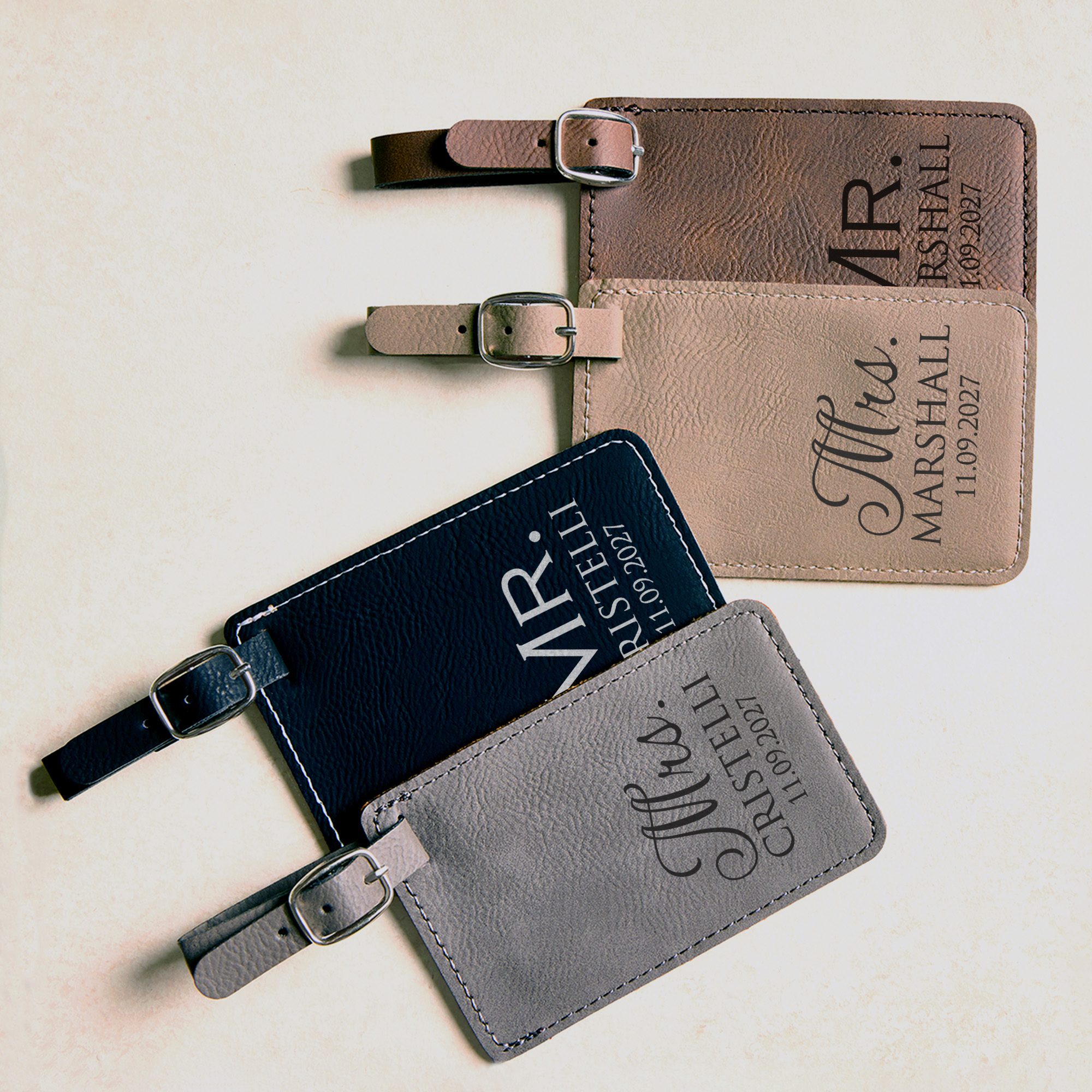 Personalized Leather Mr and Mrs Luggage Tags