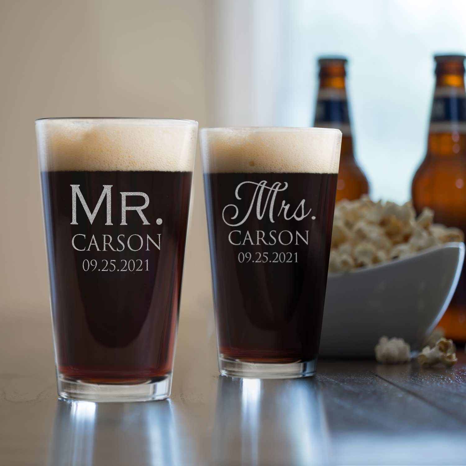 Personalized Mr. & Mrs. Pint Glasses