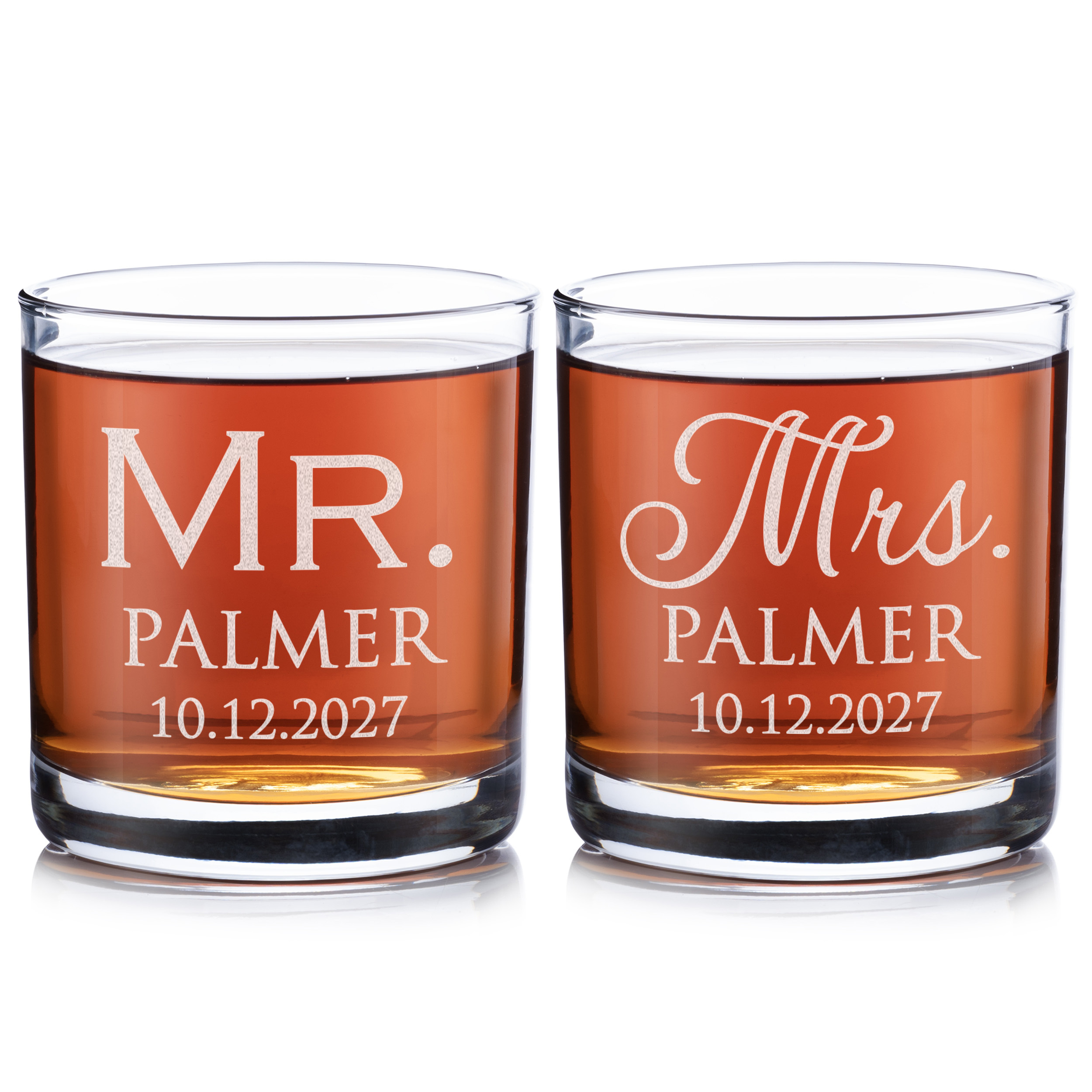 Custom Engraved Mr. & Mrs. Whiskey Rocks Glasses